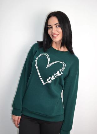 Женский теплый свитшот на флисе зима утепленный джемпер кофта