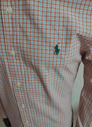 Практичная хлопковая рубашка в персиковую полоску polo ralph lauren slim fit made in sri lanka4 фото