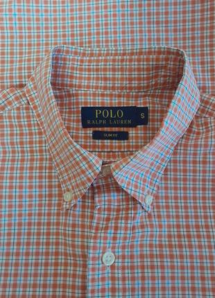 Практичная хлопковая рубашка в персиковую полоску polo ralph lauren slim fit made in sri lanka7 фото