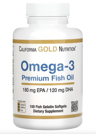 California gold nutrition, омега-3, риб’ячий жир преміальної якості, 100 капсул із риб’ячого желатин