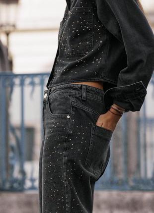 Джинсовий костюм жакет джинси зі стразами зара zara m5 фото