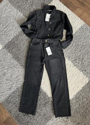 Джинсовий костюм жакет джинси зі стразами зара zara m7 фото