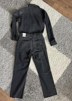 Джинсовий костюм жакет джинси зі стразами зара zara m8 фото
