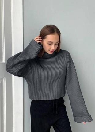 Свитер ангора рубчик серый черный молочный