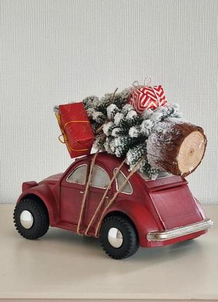 Праздничная елка с машинкой в ретро стиле, ручная работа