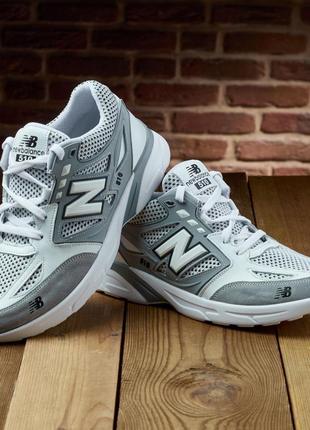 Чоловічі літні кросівки з натуральної шкіри та текстилю у стилі new balance, текстильные белые кроссовки3 фото