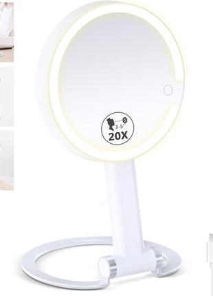 Дорожнє дзеркало з підсвічуванням, 20x/1x двостороннє дзеркало для макіяжу з підсвічуванням, дзеркало для макіяжу
