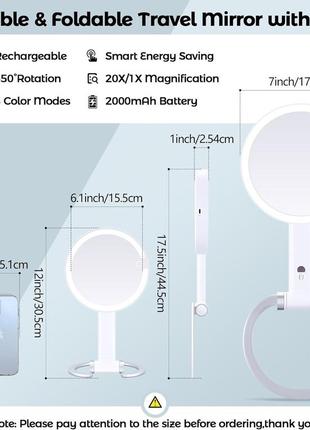 Дорожнє дзеркало з підсвічуванням, 20x/1x двостороннє дзеркало для макіяжу з підсвічуванням, дзеркало для макіяжу4 фото
