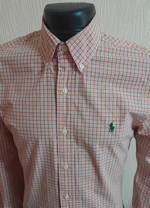 Практичная хлопковая рубашка в персиковую полоску polo ralph lauren slim fit made in sri lanka3 фото
