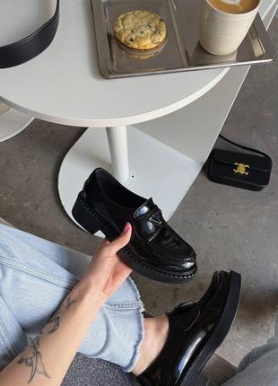 Лофери prada black brushed  leather loafers3 фото