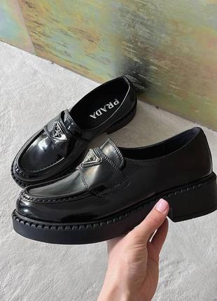 Лофери prada black brushed  leather loafers5 фото