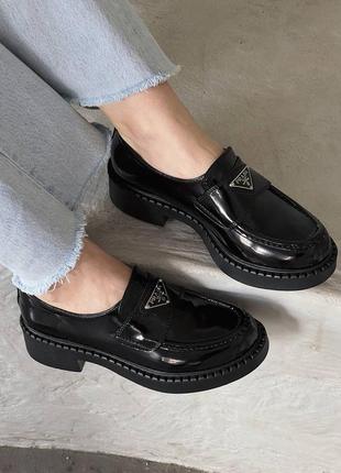 Лофери prada black brushed  leather loafers