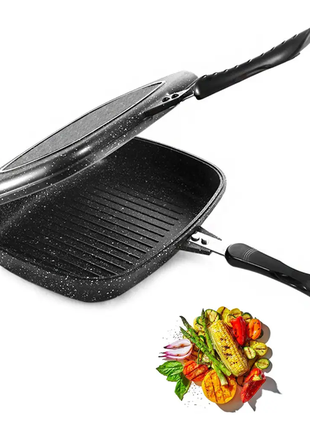Сковорода-гриль подвійна з мармуровим покриттям mbh original сковорода з антипригарним покриттям