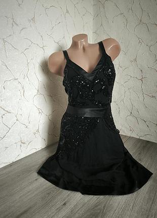 Вечернее праздничное чёрное платье вышито бисером и паетками,46 р