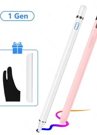 Универсальный активный емкостный металлический стилус goojodoq в комплекте чехол розовый и перчатка