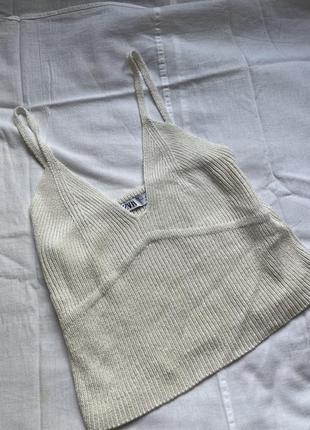 Майка топ zara , вʼязаний топ майка вкорочена майка молочного кольору