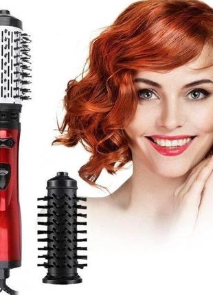 Вращающаяся расческа для брашинга фен-щетка стайлер gemei gm-4829 с двумя насадками 1000вт черно-красный