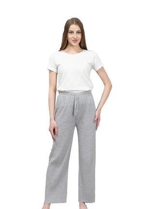 Брюки палаццо домашние трикотаж рубчик u0003-1 one size