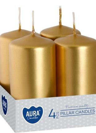 Набір свічок 4 шт. циліндр bispol aura candles золотий металік (sw40/80-213)