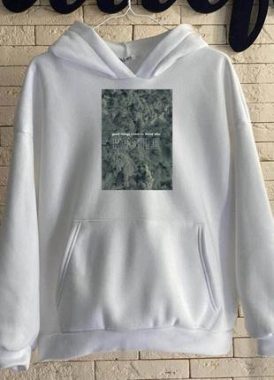 Белый худи с серым принтом 46-6/031
