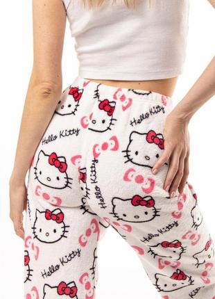 Стильные плюшевые штаны hello kitty, пижамные штаны хелоу кити, размер xl