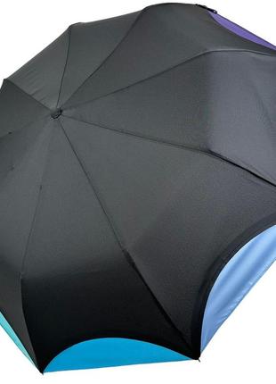 Женский зонт полуавтомат на 9 спиц антиветер от frei regen с радужным краем, черный, топ