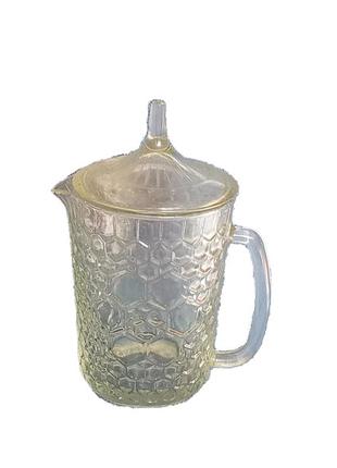 Стеклянный кувшин с крышкой соты толстое стекло винтаж ссср на 1,25 л н117