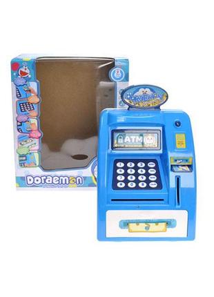 Копилка банкомат синий на батарейках для детей