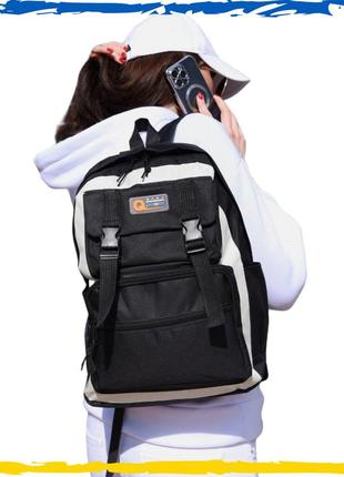 Женский рюкзак 4в1 черный с белым (рюкзак, шопер, пенал, кошелек)