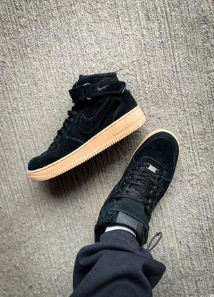 Зимние кроссовки nike air force 1 high fur "black"