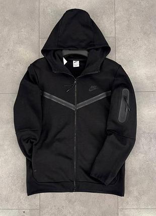 Мужская стильная базовая зипка n!ke  tech fleece на молнии чёрная, с qr кодом