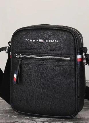 Мужская сумка через плечо tommy hilfiger качественная барсетка с плечевым ремнем брендовый мессенджер черный