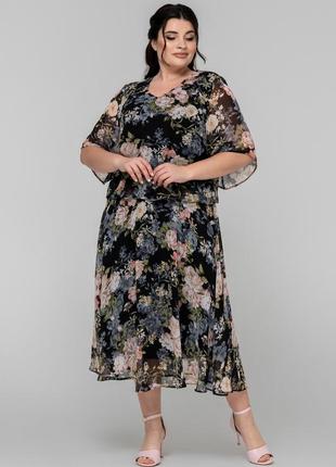 Шифоновое летнее платье марлен на подкладке свободного кроя больших размеров 52-54 разные...