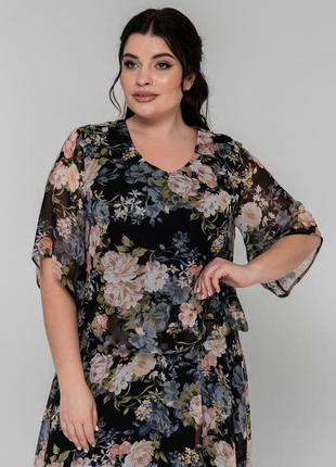 Шифоновое летнее платье марлен на подкладке свободного кроя больших размеров 52-54 разные...