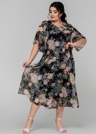 Шифоновое летнее платье марлен на подкладке свободного кроя больших размеров 52-54 разные...