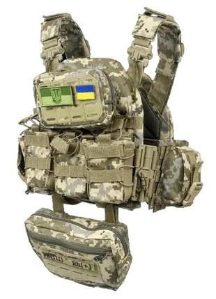 Плитоноска тактическая военный жилет разгрузочный с системой molle и быстрым сбросом 7 подсумков пиксель