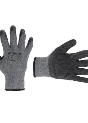 Перчатка трикотажная хлопчатобумажная серая покрыта черным вспененным латексом 10" intertool sp-0115