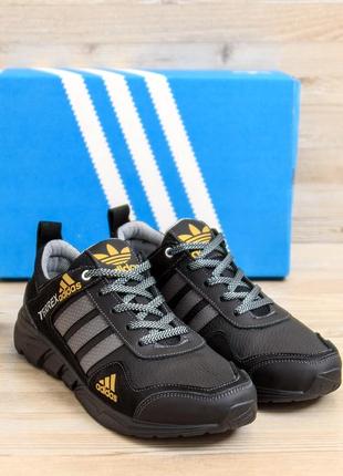 Осенние мужские кожаные кроссовки noir adidas terrex адидас черные спортивные из натуральной кожи весна осень *524*2 фото