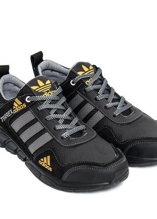 Осенние мужские кожаные кроссовки noir adidas terrex адидас черные спортивные из натуральной кожи весна осень *524*8 фото