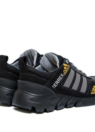 Осенние мужские кожаные кроссовки noir adidas terrex адидас черные спортивные из натуральной кожи весна осень *524*9 фото