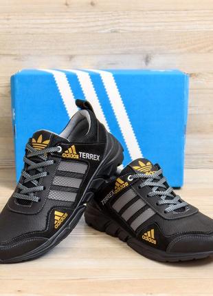 Осенние мужские кожаные кроссовки noir adidas terrex адидас черные спортивные из натуральной кожи весна осень *524*4 фото