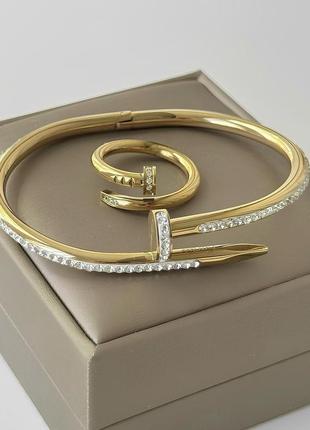 Комплект кольцо и браслет гвоздь из медицинское золото stainless steel, лимонная позолота