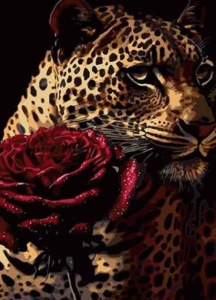 Картина по номерам хищный красавец с розой strateg на черном фоне 40х50 см