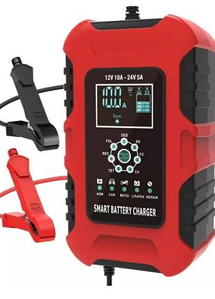 Імпульсний зарядний пристрій foxsur для автомобільного акумулятора 12-24 вольт 10a розумна зарядка