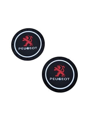 Коврики в подстаканник антискользящие с логотипом peugeot 7 см 2 шт
