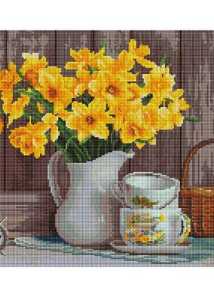 Алмазная вышивка натюрморт с нарцисами, 40х50 см, на подрамнике