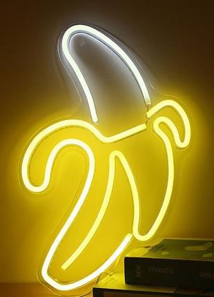 Настенный неоновый светильник ночник банан 47*32 см