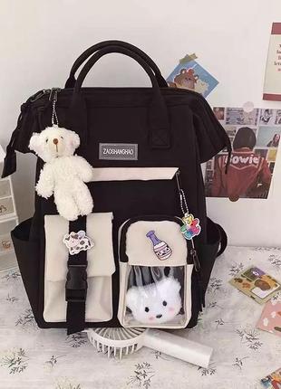 Рюкзак сумка для дівчинки teddy beer (тедді) з брелоком ведмедик чорний goghvinci (av290)
