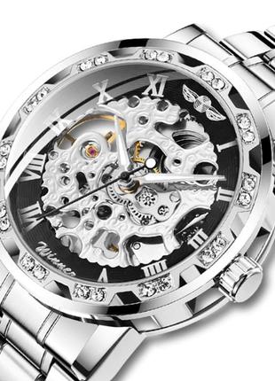 Механічні годинники winner skeleton чоловічі механічні годинники срібні годинники віннер скелетон