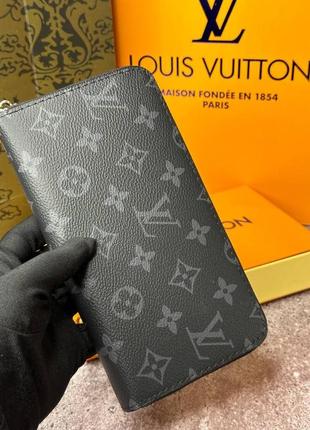 Чоловічий шкіряний гаманець louis vuitton zippy monogram eclipse k0372 фото